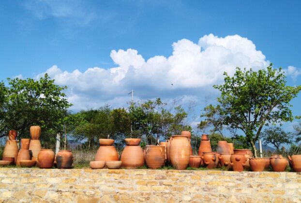 Copal trees and pots. © 2026 Carlene Fowlkes